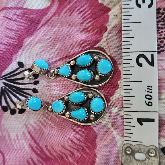 Vintage Navajo Turquoise & Sterling Silver Cluster Drop Earrings - Picture 16 of 16
